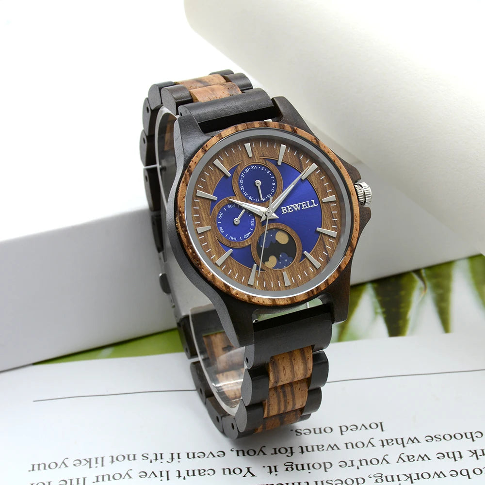 Custom Engraved Wooden Watch For Men Day Night Pattern Gift