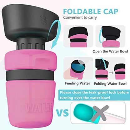 Portable Dog Water Bottle With Foldable Travel Bowl BPA Free For Pets