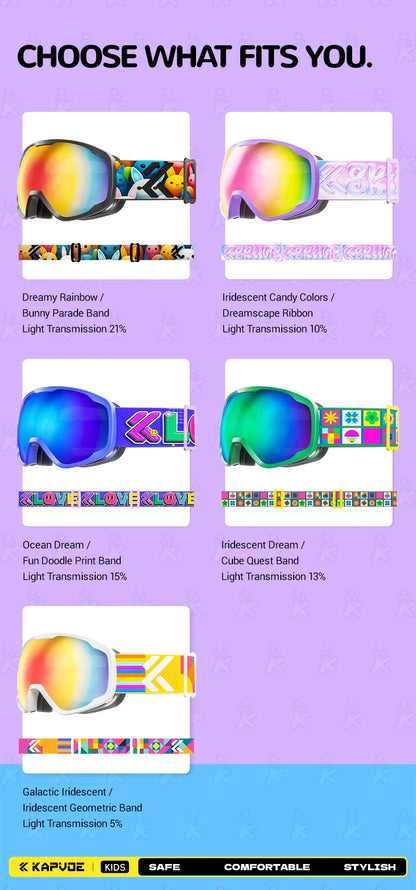 Kapvoe Child Snow Goggles UV400 Anti Fog Lenses Ski Snowboard Glasses