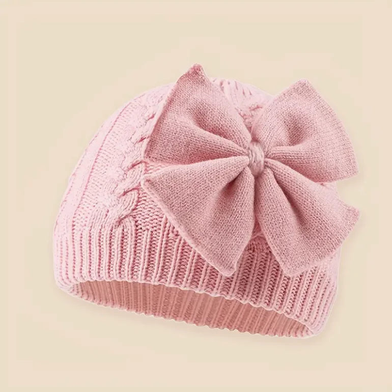 Baby Knit Hat With Large Bow For Girls And Boys Soft Stretchy Winter Beanie