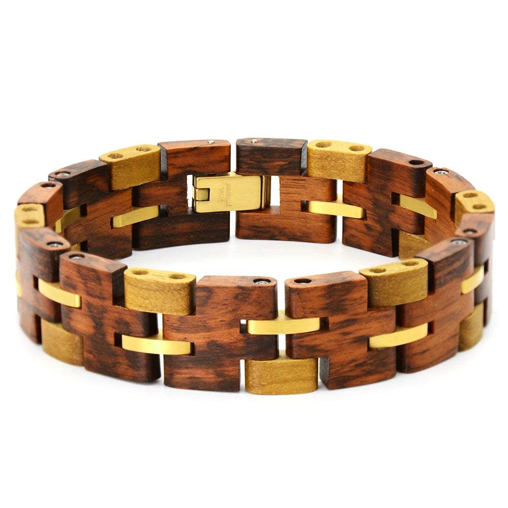 Wooden Bracelets for Men Stainless Steel Link Chain Jewelry