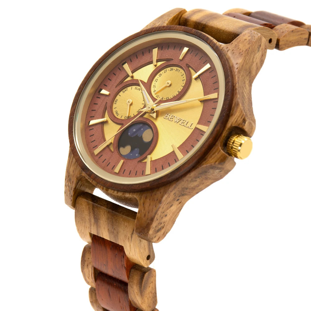 Custom Engraved Wooden Watch For Men Day Night Pattern Gift