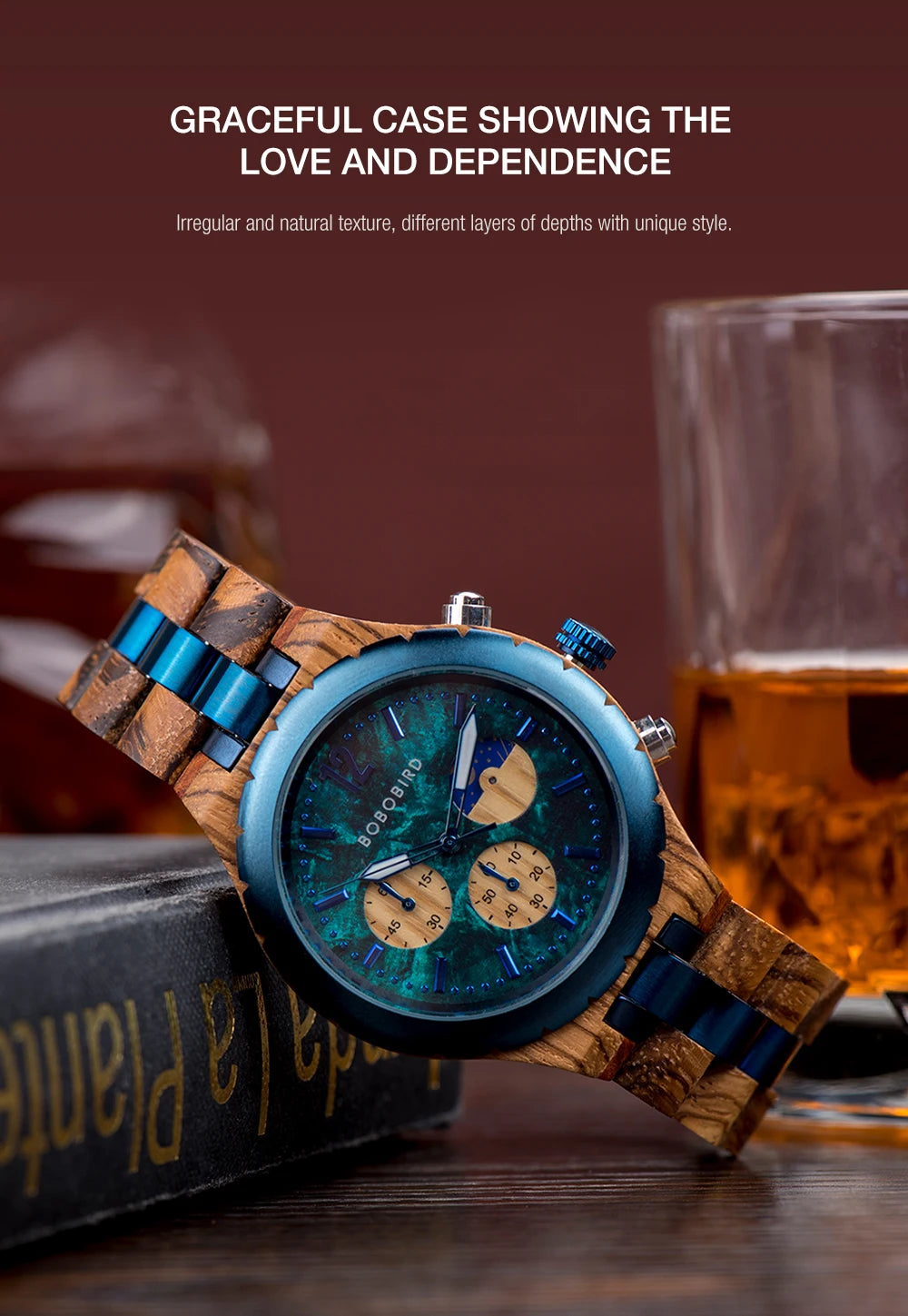 BOBO BIRD Wood Watch Men Chronograph Quartz Timepiece