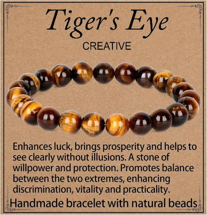 Tiger Eye Elastic Bracelet Handmade Natural Gemstone Jewelry Gift For Women