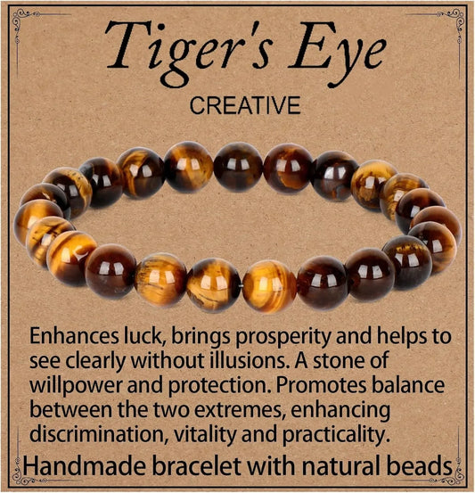 Tiger Eye Elastic Bracelet Handmade Natural Gemstone Jewelry Gift For Women