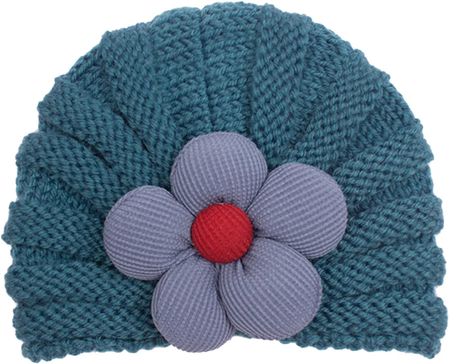European American Winter Baby Beanie Knitted Flower Hat For Infants