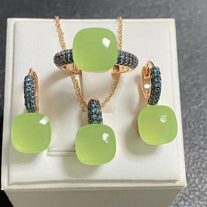 Gun Black Plated Blue Zircon Jewelry Set for Women Includes Ring Earrings Necklace Elegant Crystal Blue Topaz Gift