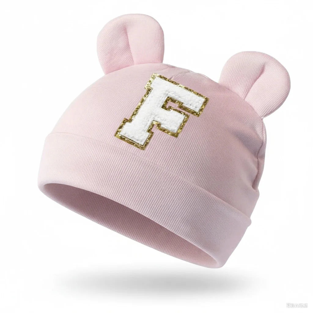 Children Warm Knitted Hat Baby Pink Lettered Unisex Soft Indoor Outdoor