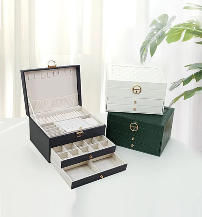 Three Layer Large Capacity Jewelry Storage Box With Compartments For Necklaces Bracelets Rings Watches And Earrings