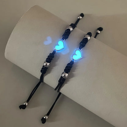 Luminous Small Love Couple Bracelet 2 Handwoven Heart Rope