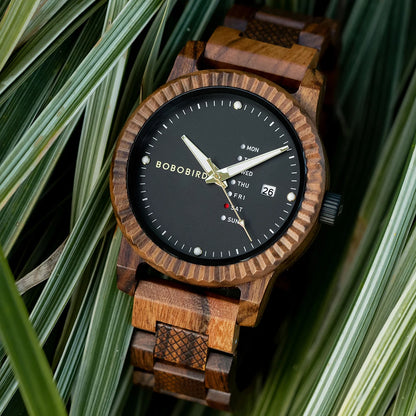 Bobo Bird Stylish Wooden Mens Watch Week And Date Display