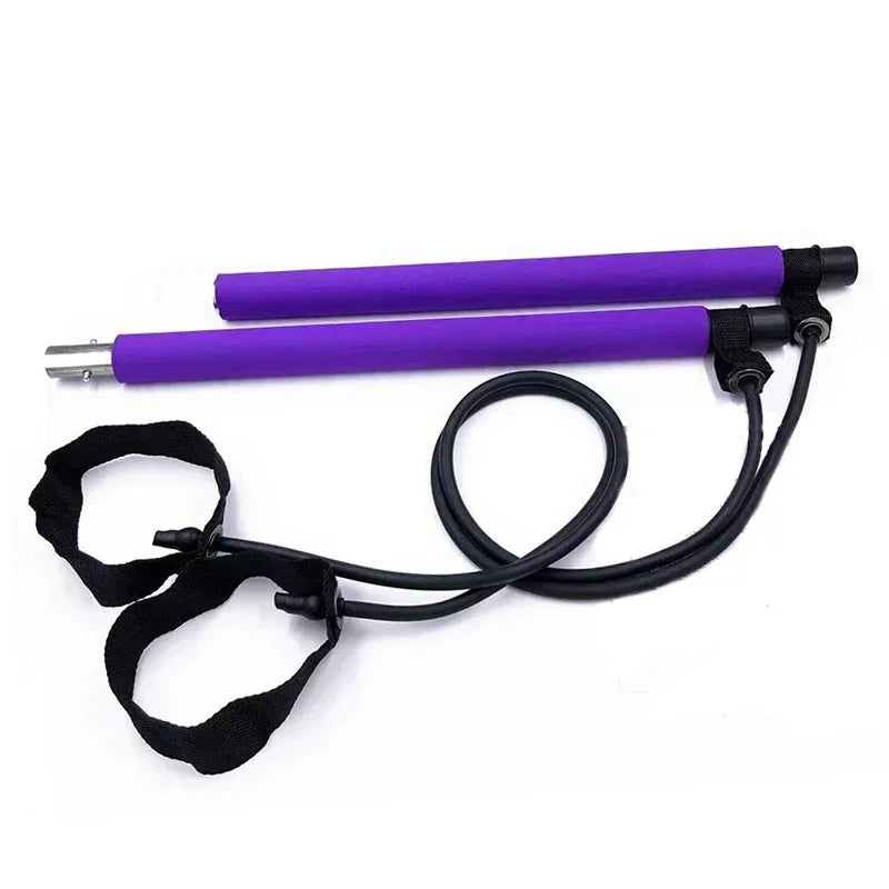 Portable Pilates Bar Kit With Resistance Band Foot Loop Yoga For Core Strength