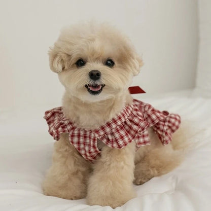 Spring Plaid Pet Dress With Bow For Small Dogs And Cats