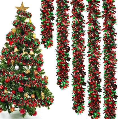 Christmas Tinsel Garlands 50M Red Green Decoration for Bar Tops Wreath Tree