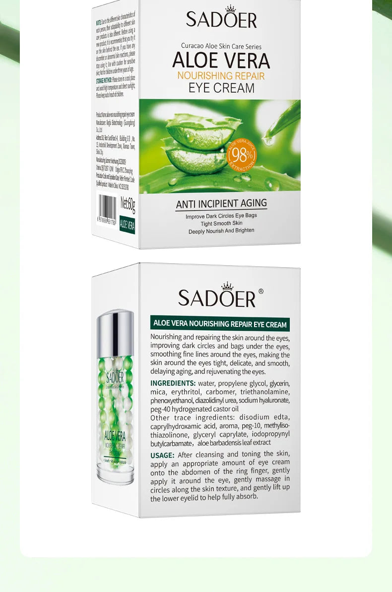 SADOER Aloe Vera Eye Cream For Dark Circles And Puffiness Moisturizing