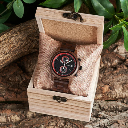 Bobo Bird Wood Watch For Men Luxury Chronograph Auto Date