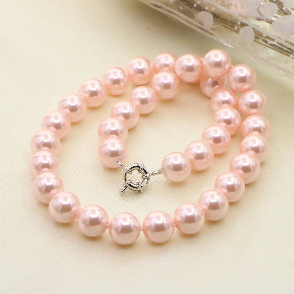 12mm Pink Pearl Jewelry Set For Women Necklace Bracelet Earrings Fashion Gift Sets For Mothers Day Anniversary Christmas