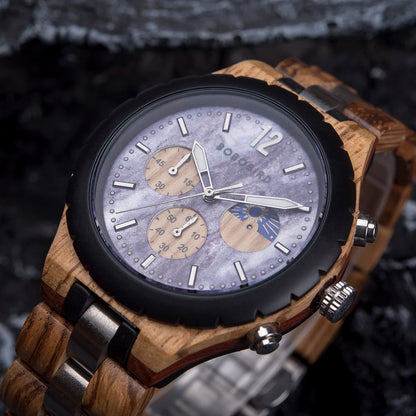 BOBO BIRD Wood Watch Men Chronograph Quartz Timepiece