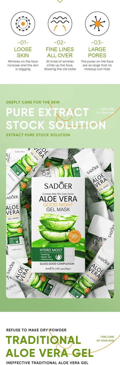 Sadoer Aloe Vera Sleeping Facial Masks 20 Pack Hydrating Moisturizing Anti Aging