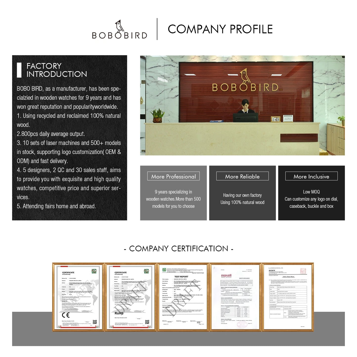 Bobo Bird Men Wooden Watch Sun Moon Display Luxury Elite