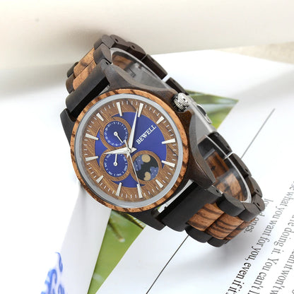 Custom Engraved Wooden Watch For Men Day Night Pattern Gift