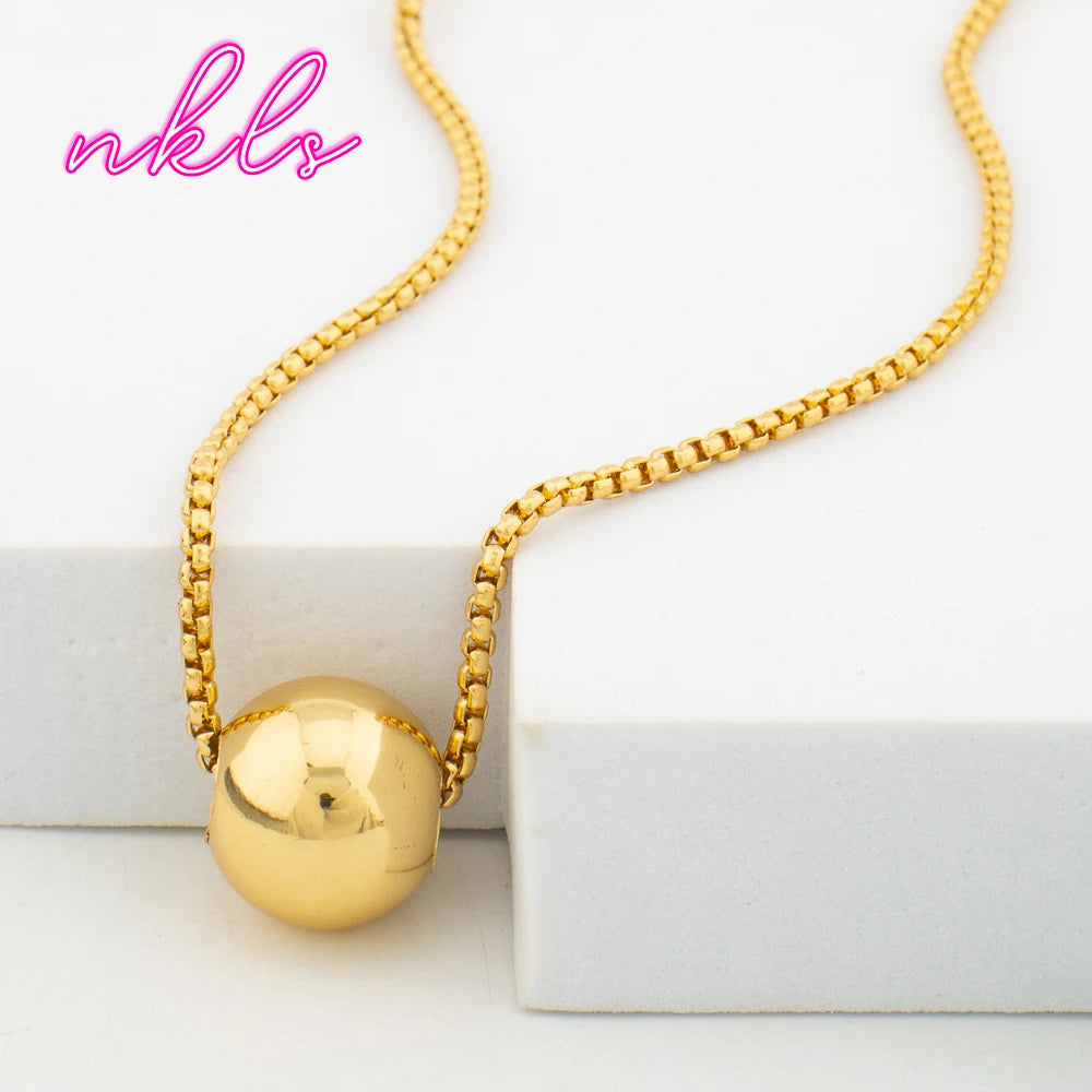 Fashion Bead Pendant Jewelry Set For Women Clip Earrings Gold Color Necklace Daily Wear Two Piece Trendy Accessories