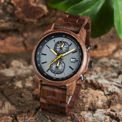 Bobo Bird Wood Watch For Men Luxury Chronograph Auto Date