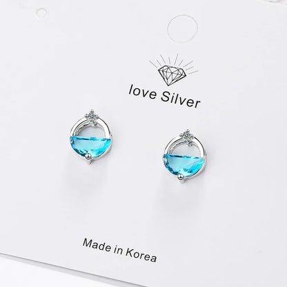 925 Sterling Silver Blue Crystal Elegant Jewelry Sets For Women Wedding Earrings And Necklace