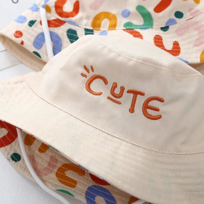 Double Sided Baby Bucket Hat Cute Letter Embroidered Fisherman Panama Cap