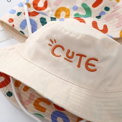 Double Sided Baby Bucket Hat Cute Letter Embroidered Fisherman Panama Cap