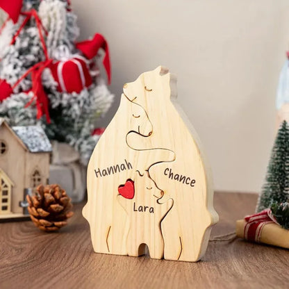 Personalized Name Wooden Bear Family Puzzle Home Decor Gift for Baby Mom