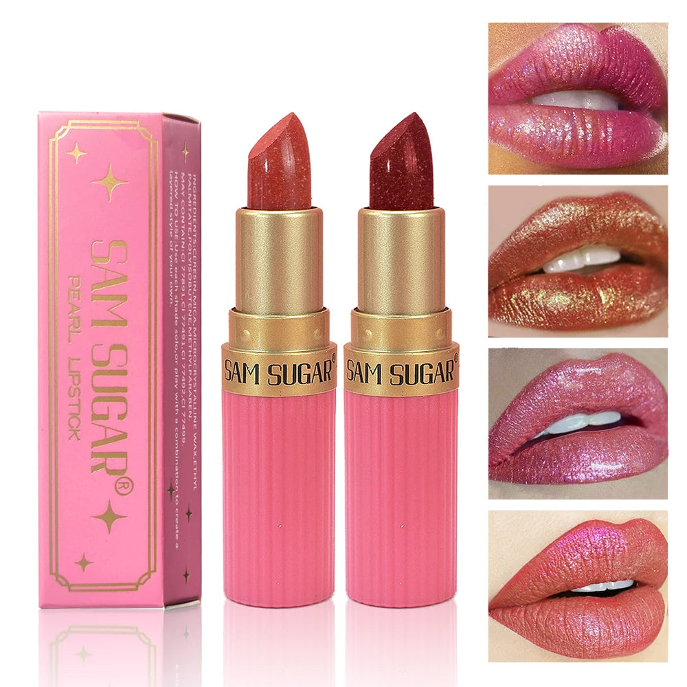 Pearlescent Pink Glitter Velvet Lipstick Waterproof Long Lasting Matte Lip Color