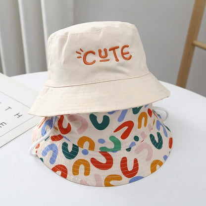 Double Sided Baby Bucket Hat Cute Letter Embroidered Fisherman Panama Cap