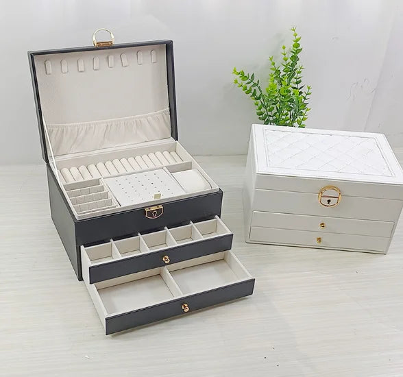 Three Layer Large Capacity Jewelry Storage Box With Compartments For Necklaces Bracelets Rings Watches And Earrings