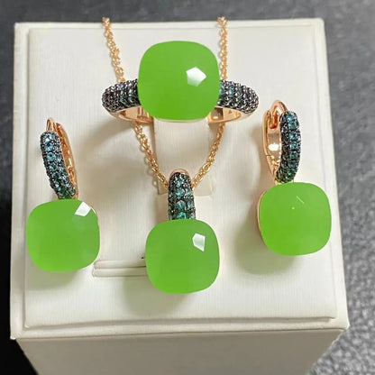 Gun Black Plated Blue Zircon Jewelry Set for Women Includes Ring Earrings Necklace Elegant Crystal Blue Topaz Gift