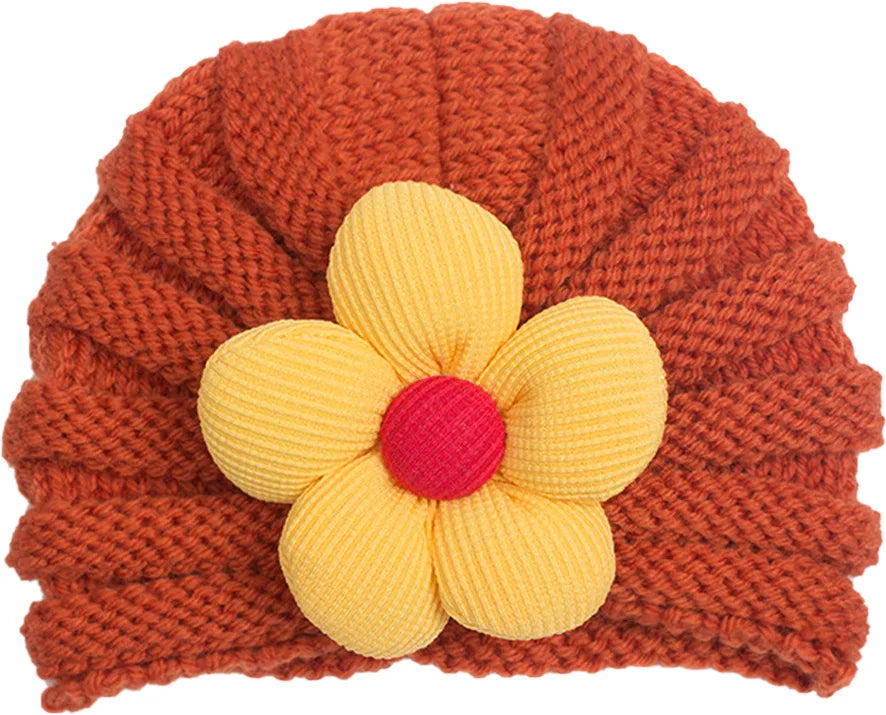 European American Winter Baby Beanie Knitted Flower Hat For Infants