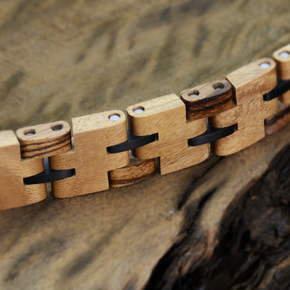 Wooden Bracelets for Men Stainless Steel Link Chain Jewelry