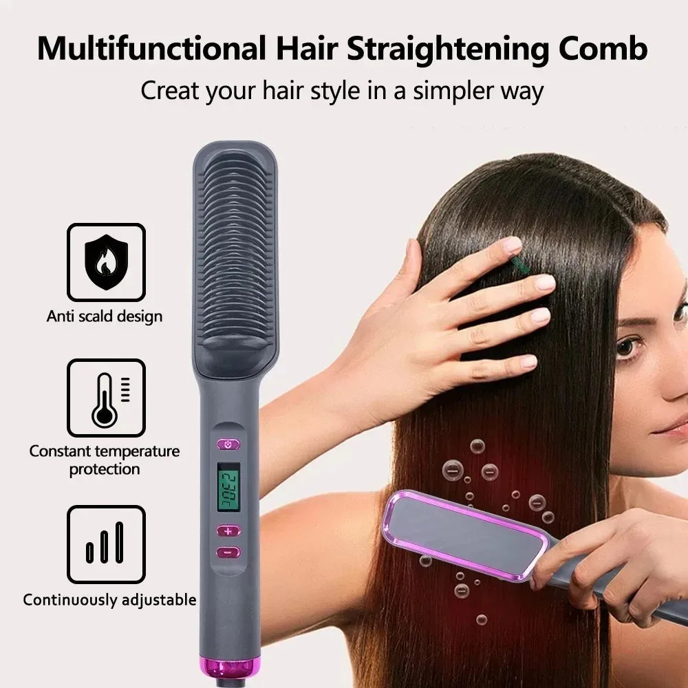 Hair Straightener Brush Electric Hot Comb For Dry And Wet Hair Curly Styling