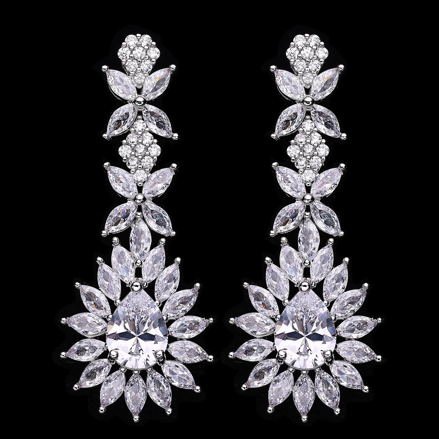 Trendy 4 Piece Water Drop Necklace Earrings Ring Bracelet Wedding Jewelry Set For Women Zircon Crystal Dubai Bridal Gift