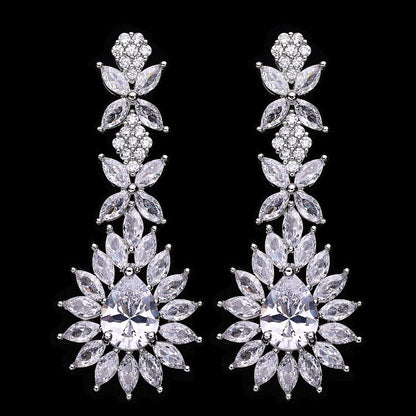 Trendy 4 Piece Water Drop Necklace Earrings Ring Bracelet Wedding Jewelry Set For Women Zircon Crystal Dubai Bridal Gift