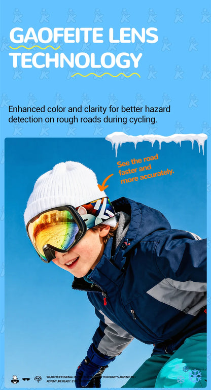 Kapvoe Child Snow Goggles UV400 Anti Fog Lenses Ski Snowboard Glasses