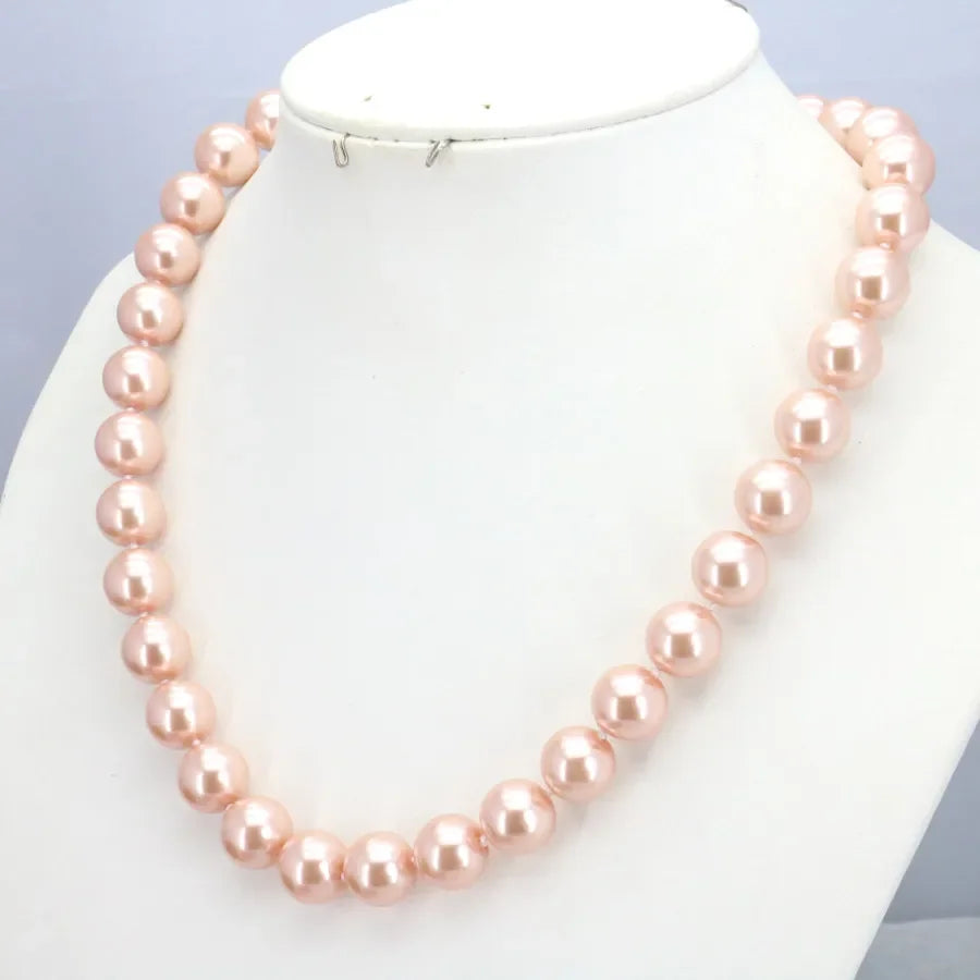 12mm Pink Pearl Jewelry Set For Women Necklace Bracelet Earrings Fashion Gift Sets For Mothers Day Anniversary Christmas