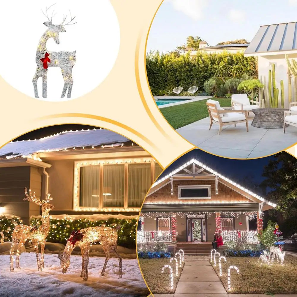 Led Light Iron Art Elk Deer Lighted Christmas Glow Reindeer Xmas Garden Decor