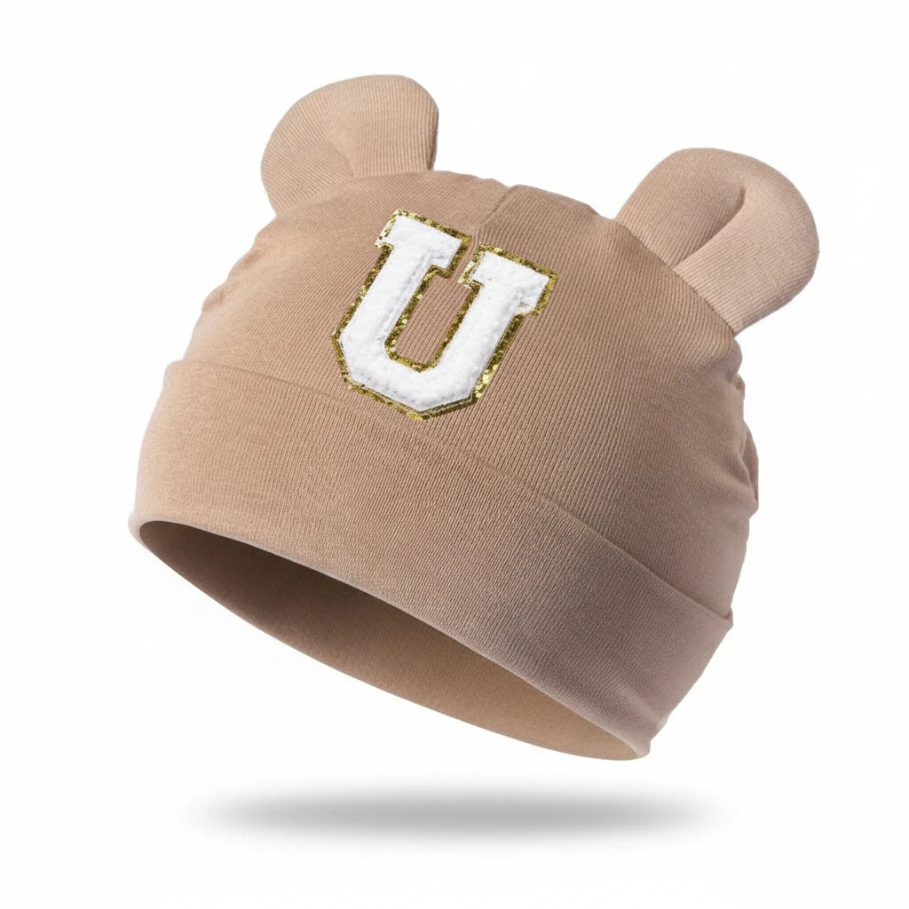 Children Warm Knitted Hat Baby Pink Lettered Unisex Soft Indoor Outdoor