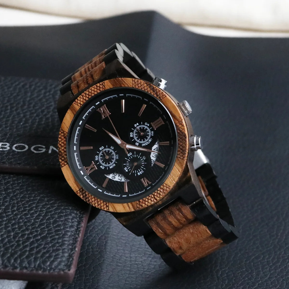 Wooden Watch For Men Multifunction Quartz Wristwatch