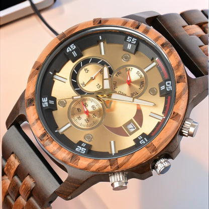 Wooden Mens Wristwatches Quartz Watch With Date And Week