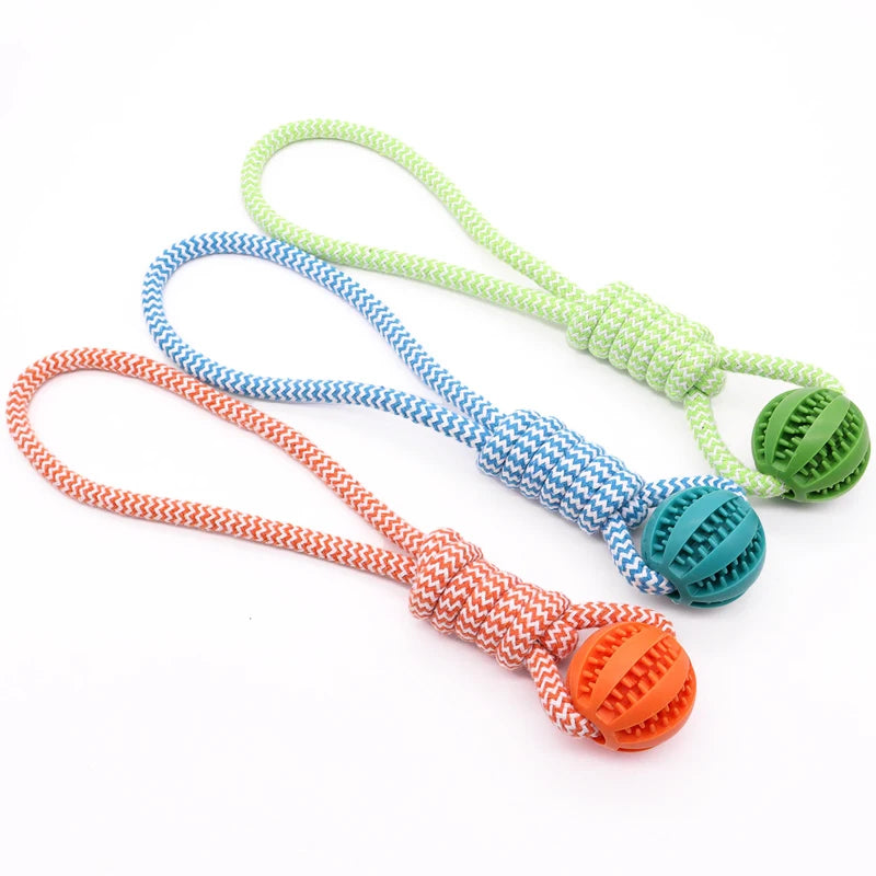Dog Tooth Cleaning Ball Toy With Rope Rubber Chew Toy For All Sizes