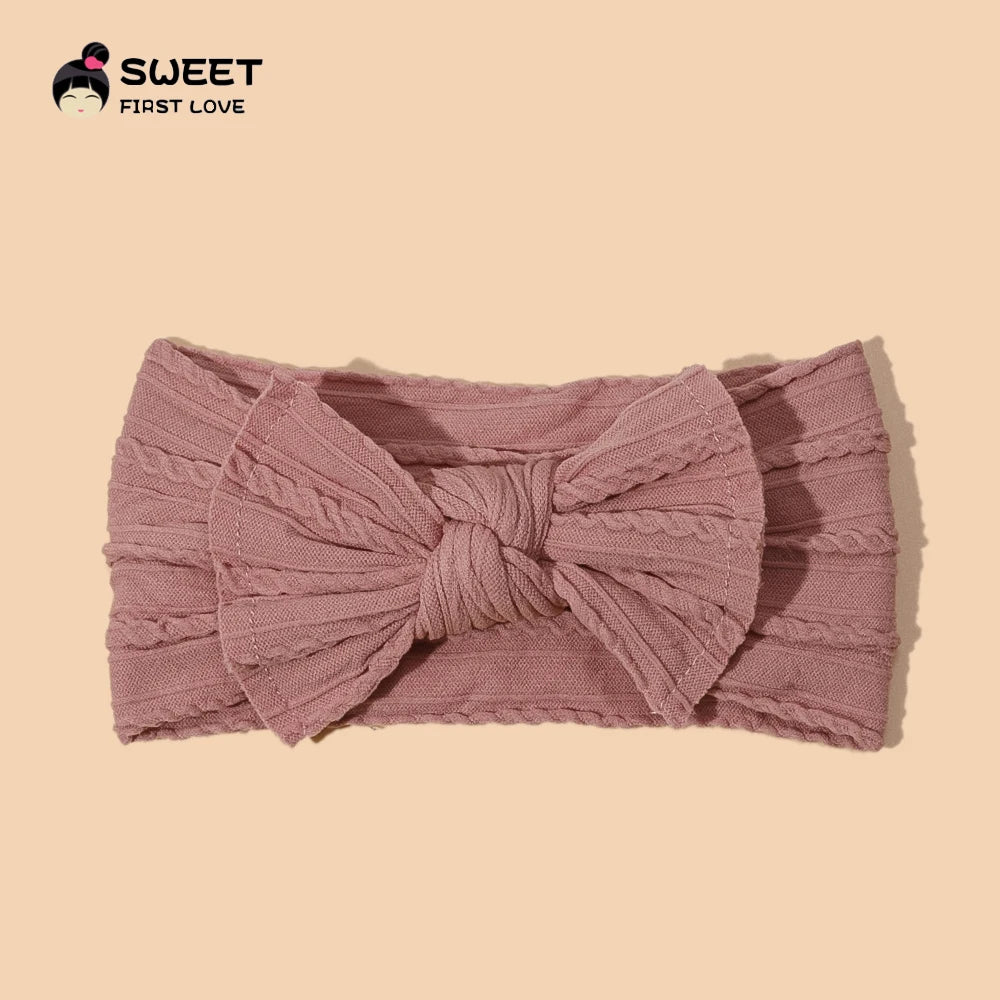 Solid Nylon Bow Headbands for Baby Girls Soft Wide Turbans Hair Accessories