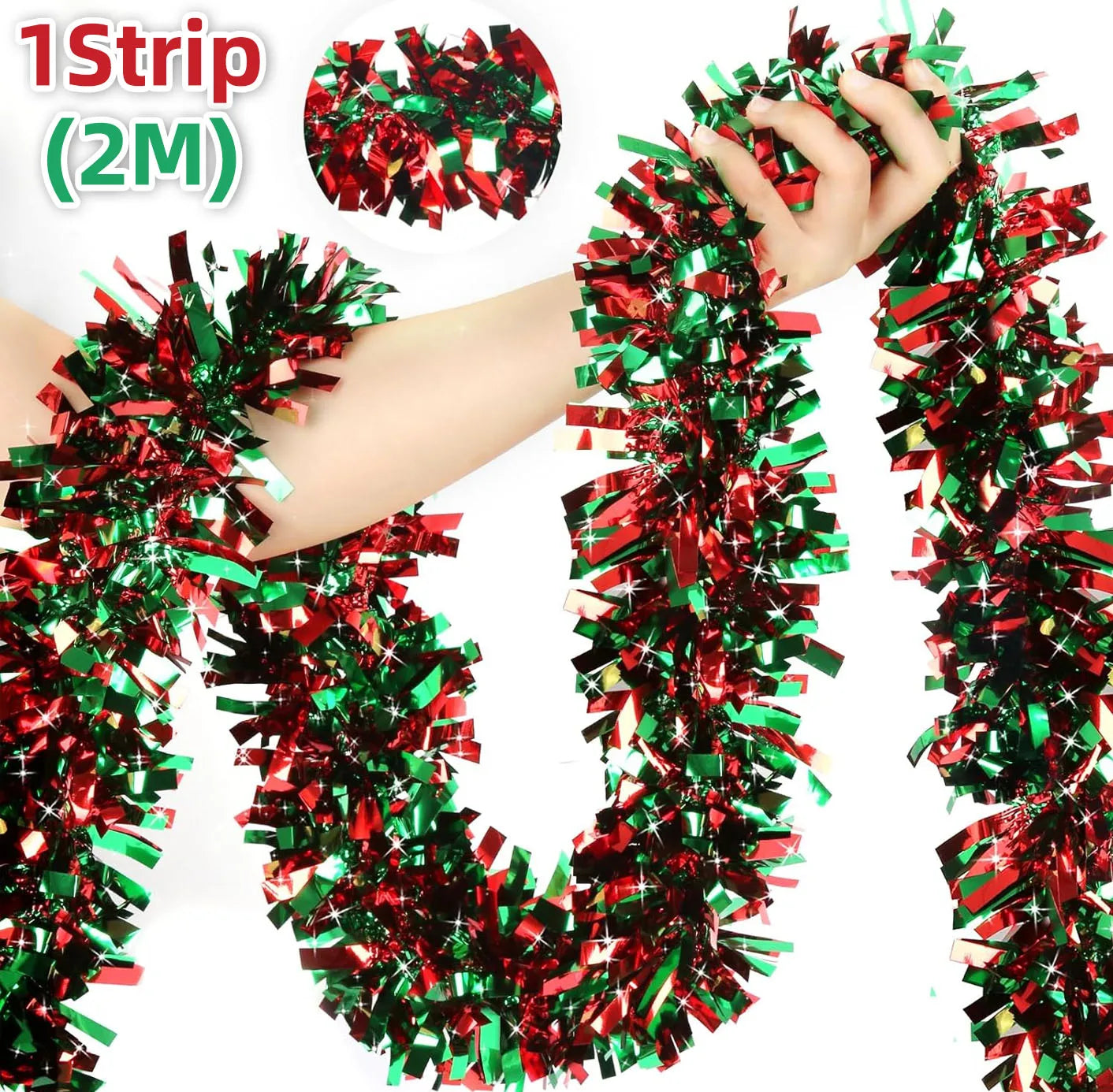 Christmas Tinsel Garlands 50M Red Green Decoration for Bar Tops Wreath Tree