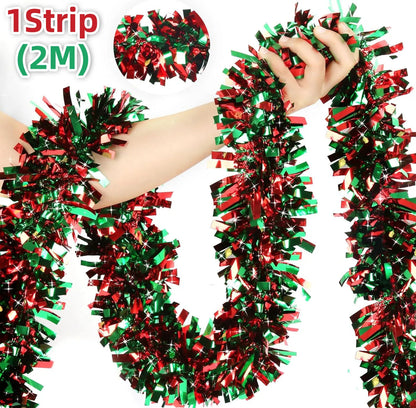 Christmas Tinsel Garlands 50M Red Green Decoration for Bar Tops Wreath Tree